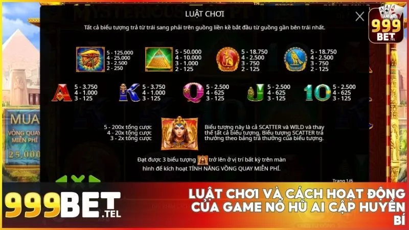 Ai Cập Huyền Bí 999BET - Chinh phục kho báu cổ đại với game nổ hũ hấp dẫn 3 Khám phá luật chơi Ai Cập Huyền Bí để bắt đầu hành trình Ai Cập Huyền Bí và săn kho báu huyền thoại!