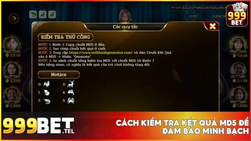 999BET sử dụng MD5 - Đảm bảo kết quả không thể thay đổi