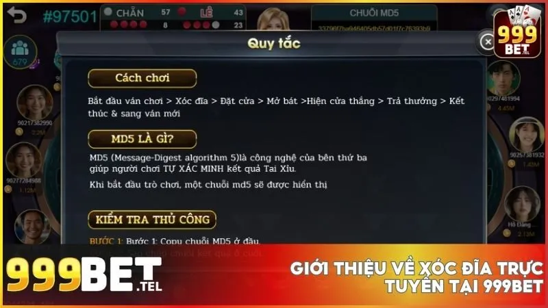 Trải nghiệm Xóc Đĩa trực tuyến tại 999BET với giao diện mượt mà, tỷ lệ trả thưởng cao và công nghệ MD5 minh bạch